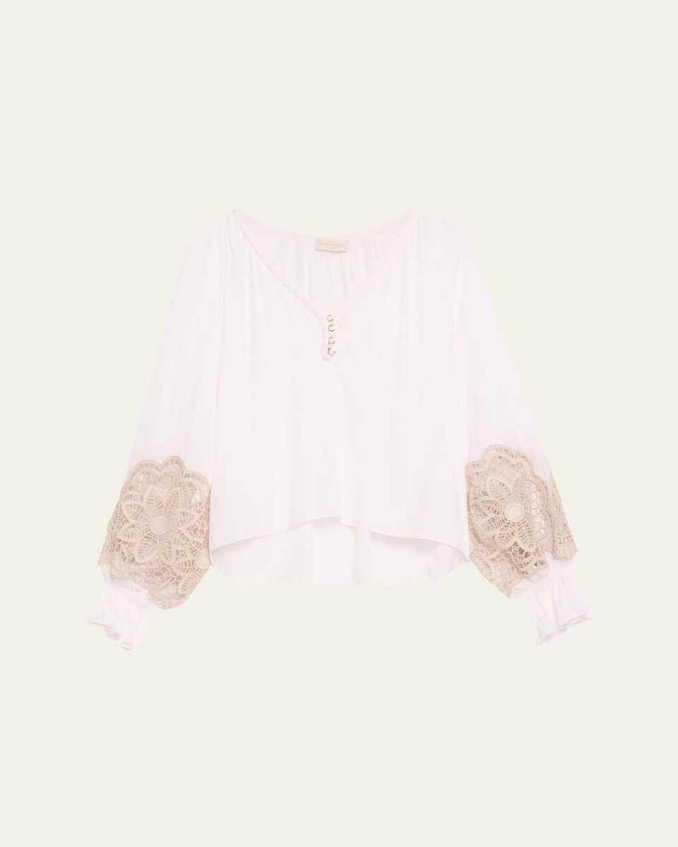 Adelaide Cutout Embroidered Long-Sleeve Blous